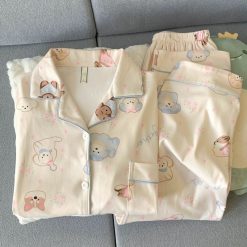 Deer Velvet Brushed Fabric Fluffy Friends Pajama Set