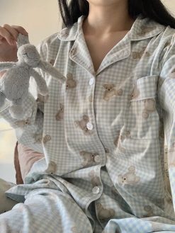 Plaid Teddy Bear Cotton Pajama Set