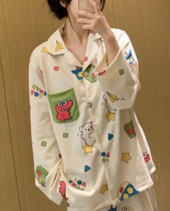 Deer Velvet Brushed Fabric Froggy Pocket Pajama Set