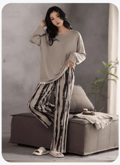 Relaxed Beige Cotton & Polyester Pajama Set