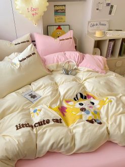 100% Cotton Cute Cat & Flower Bedding Set