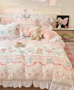Strawberry Bear & Ruffle Bedding Set