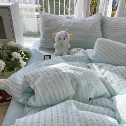 Daylight Blue Textured Stripe Bedding Set